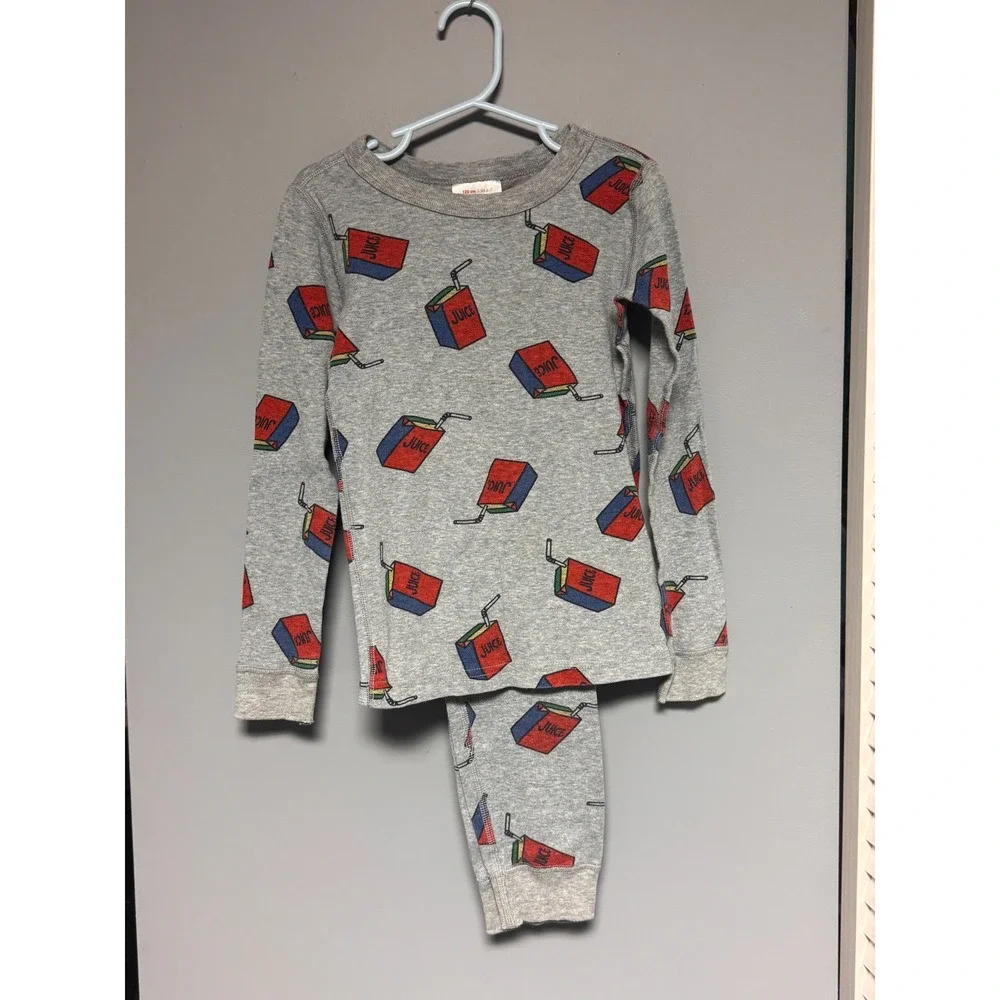 Hanna Andersson Kids Gray Juice Box Organic Cotton Pajama Set US 6-7 120cm